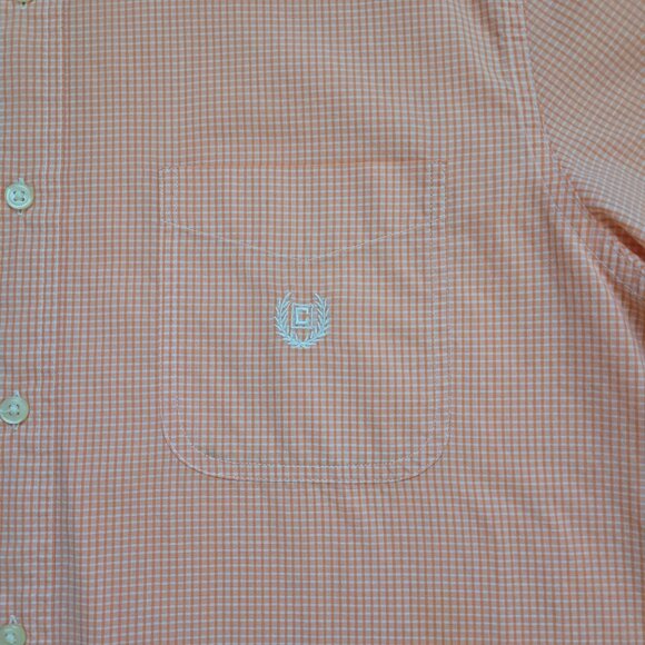 Chaps Orange Checkered Button-Down Short Sleeve Shirt Easy Care Mens Size L - Picture 2 of 8